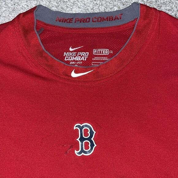 Red Boston Red Sox MLB logo NIKE PRO COMBAT Compression T shirt L fitted worn - Picture 2 of 6